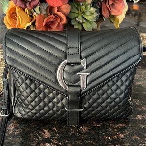 Guess Quilted Black Faux Leather Crossbody or Shoulder Worn Bag
